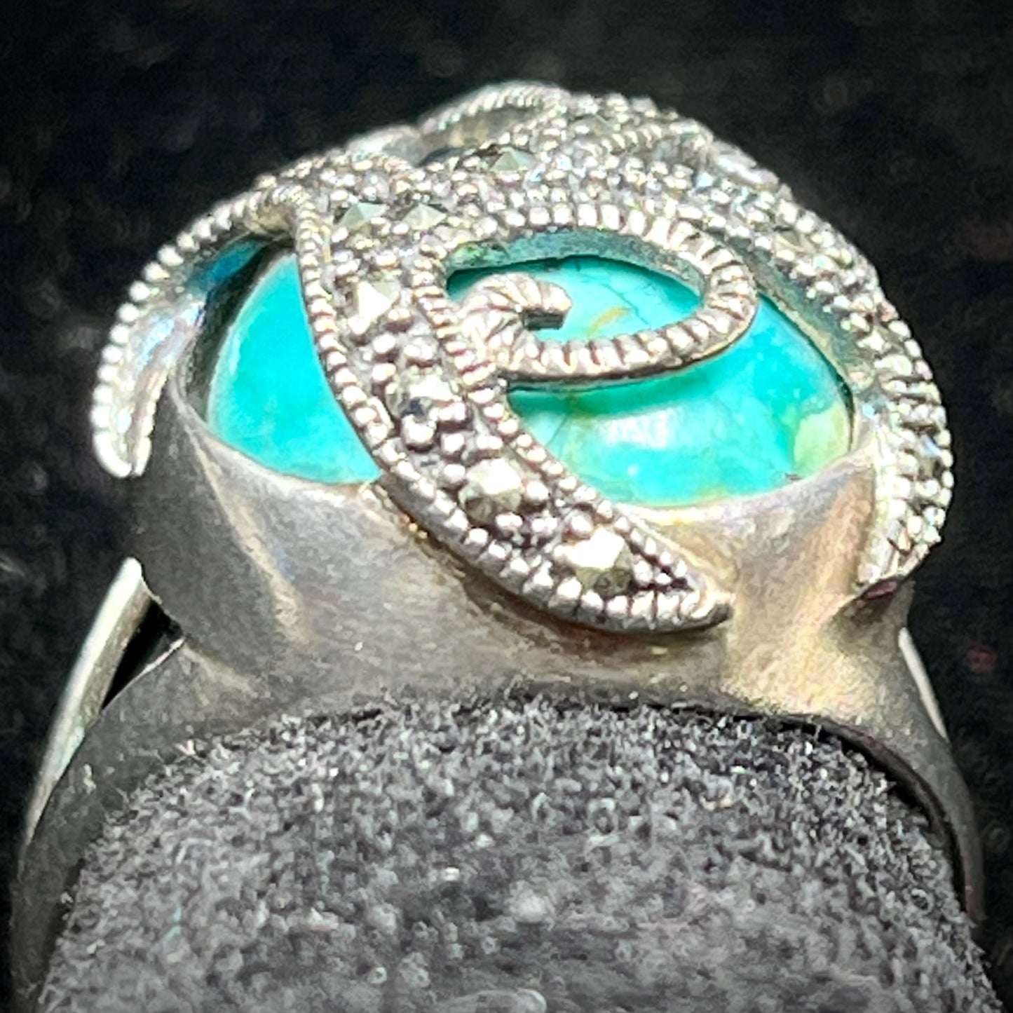 Chrysocolla Ring with Marcasite Swirl Design | Sterling Silver
