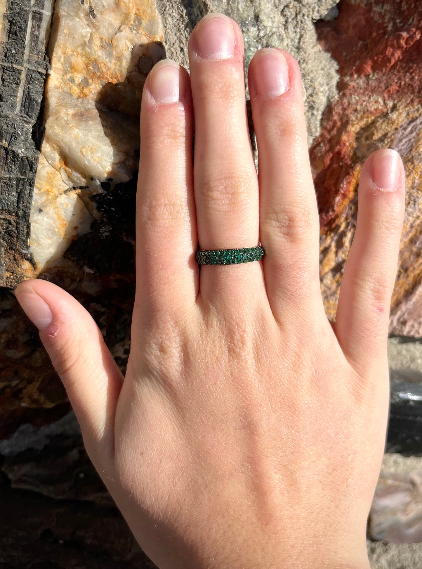 Synthetic Green Gemstone Band | Sterling Silver