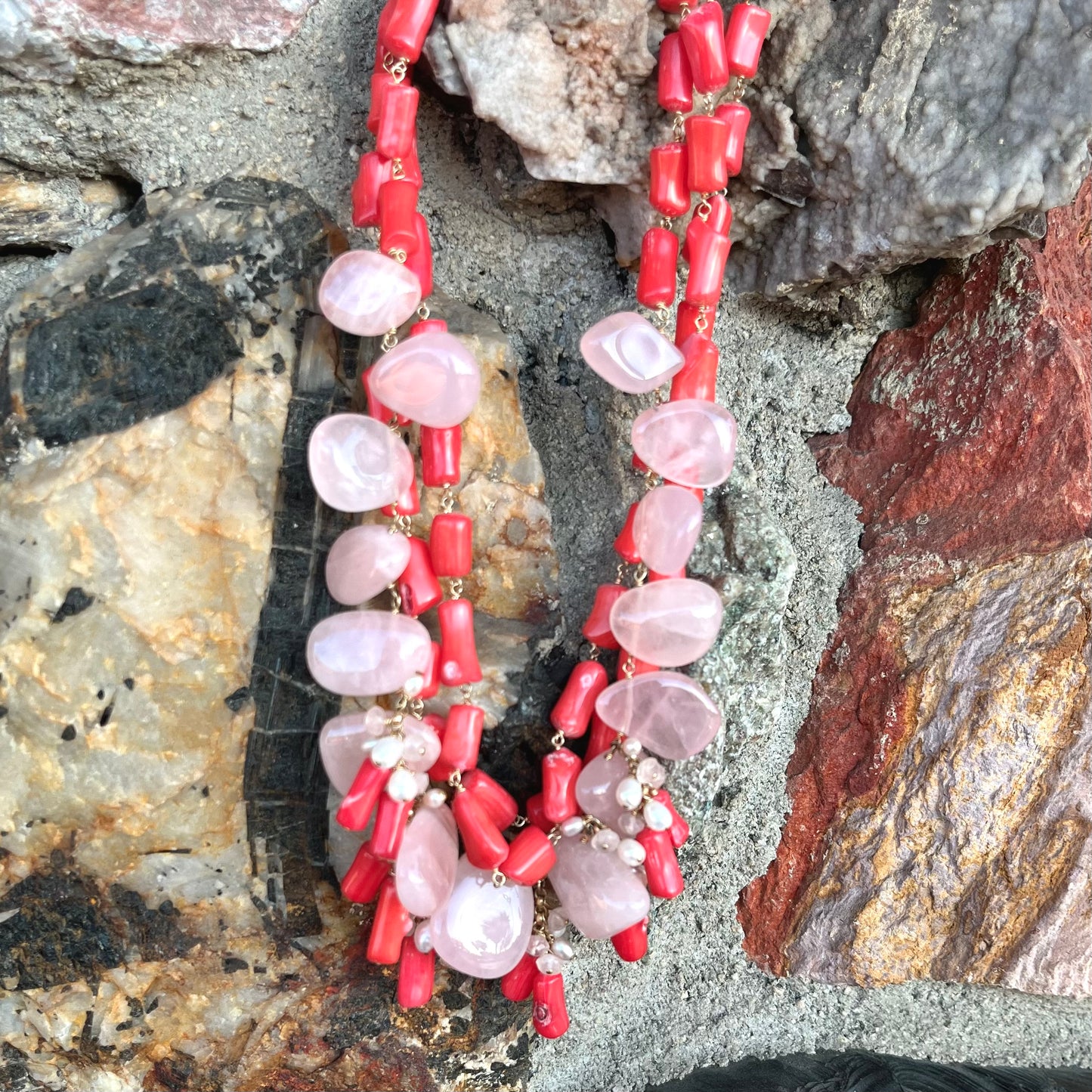 Rose Quartz & Coral Necklace