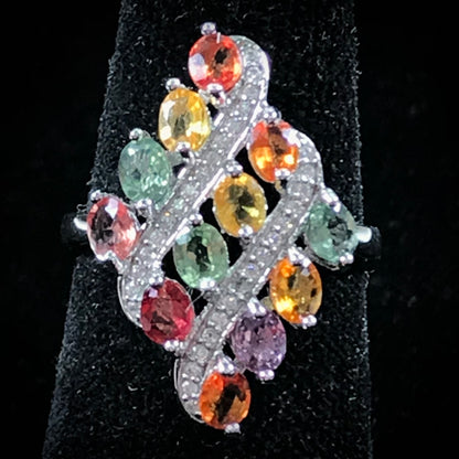Multicolor Natural Sapphire Ring | Sterling Silver