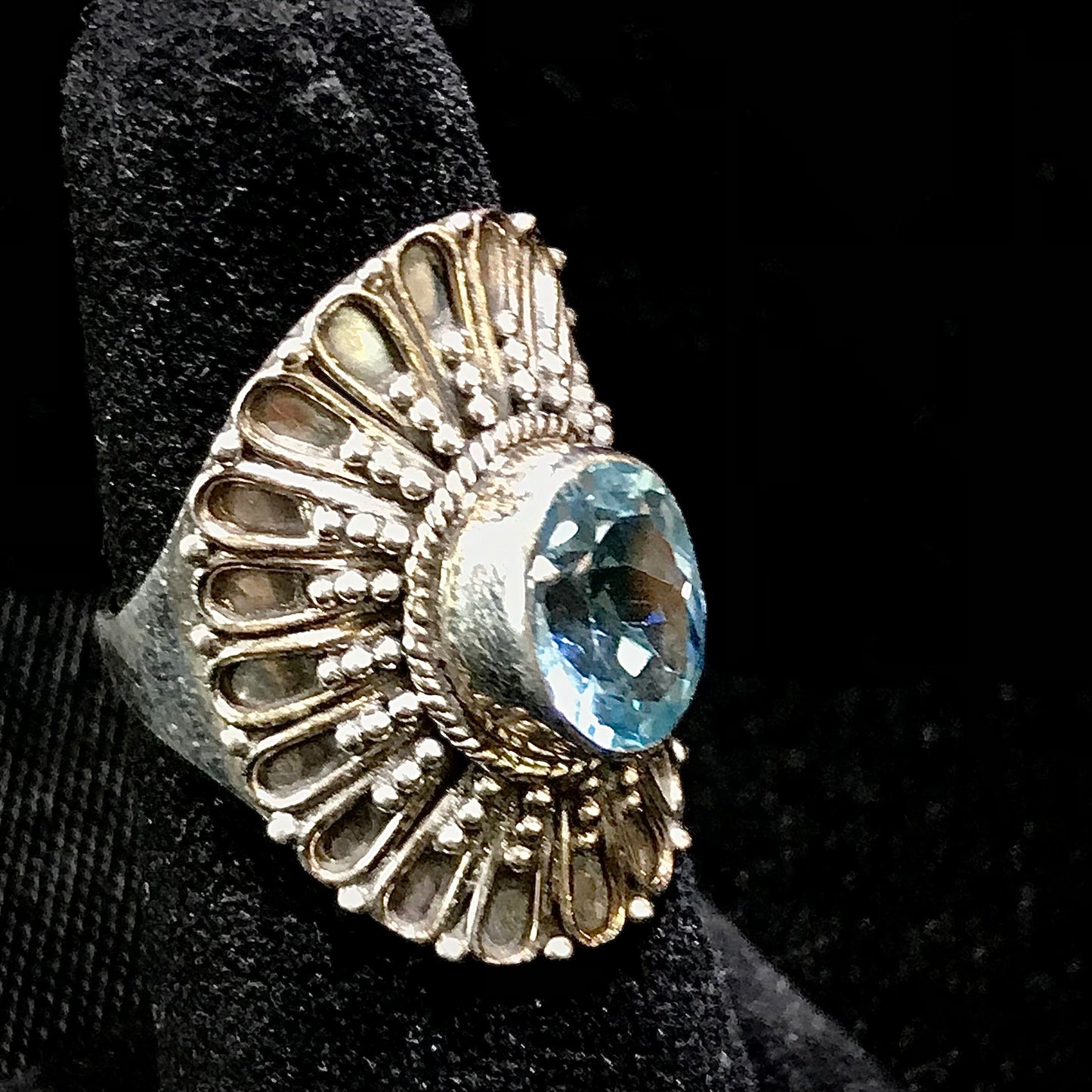 Blue Topaz Flower Petal Ring | Sterling Silver