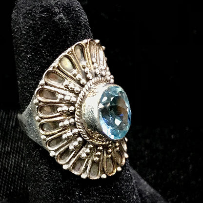 Blue Topaz Flower Petal Ring | Sterling Silver