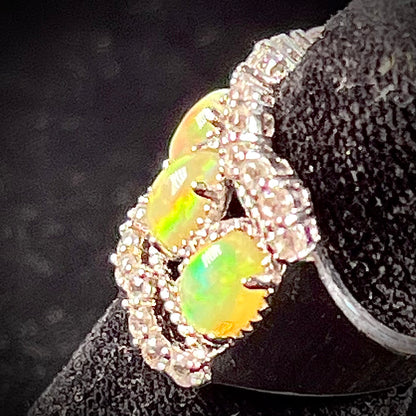 Ethiopian Opal and White Topaz Ring | Sterling Silver