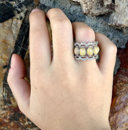 Ethiopian Opal and White Topaz Ring | Sterling Silver