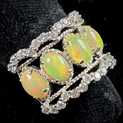 Ethiopian Opal and White Topaz Ring | Sterling Silver