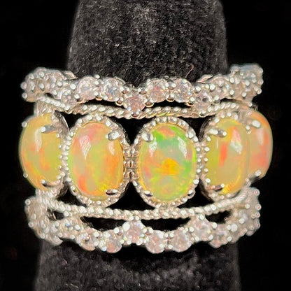 Ethiopian Opal and White Topaz Ring | Sterling Silver