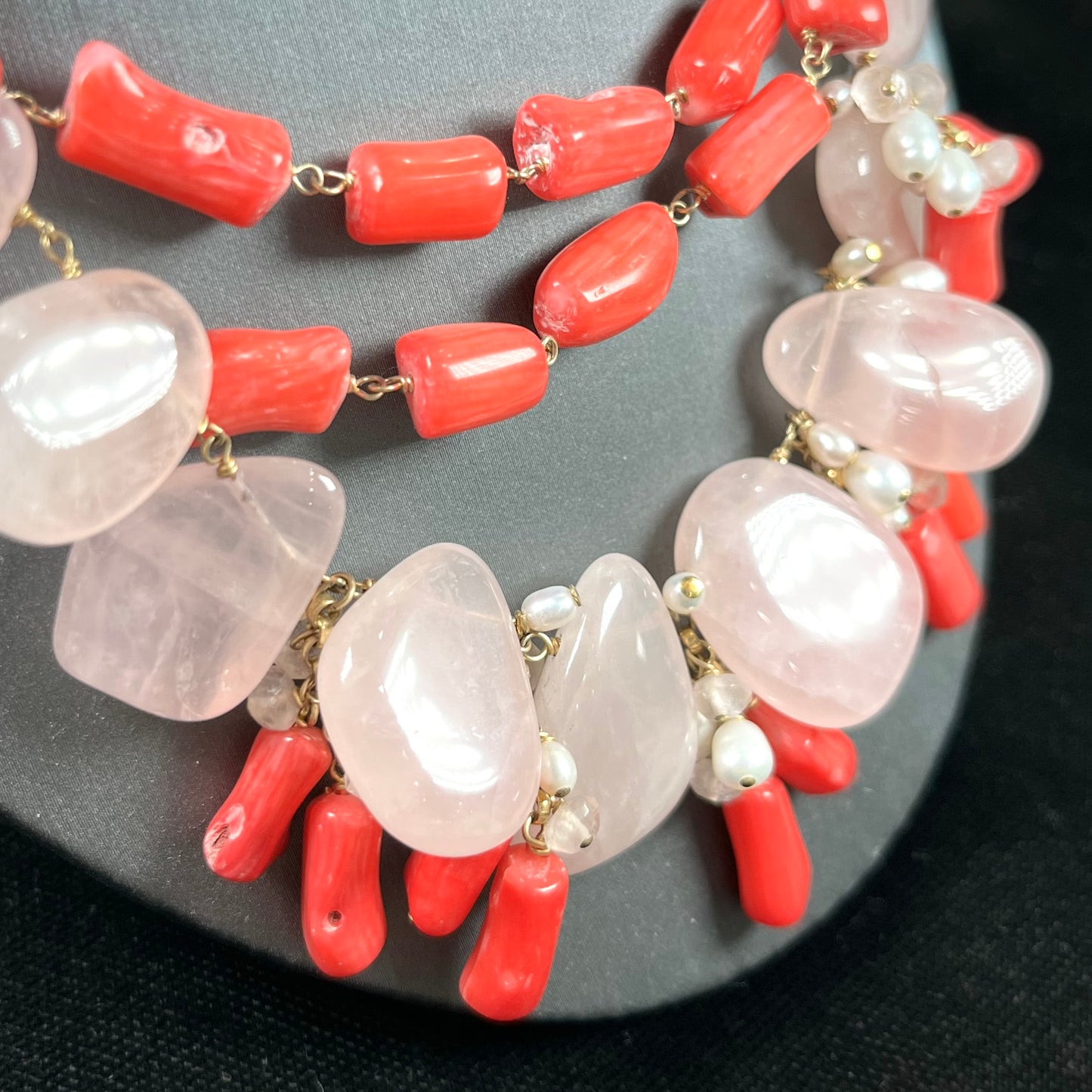 Rose Quartz & Coral Necklace