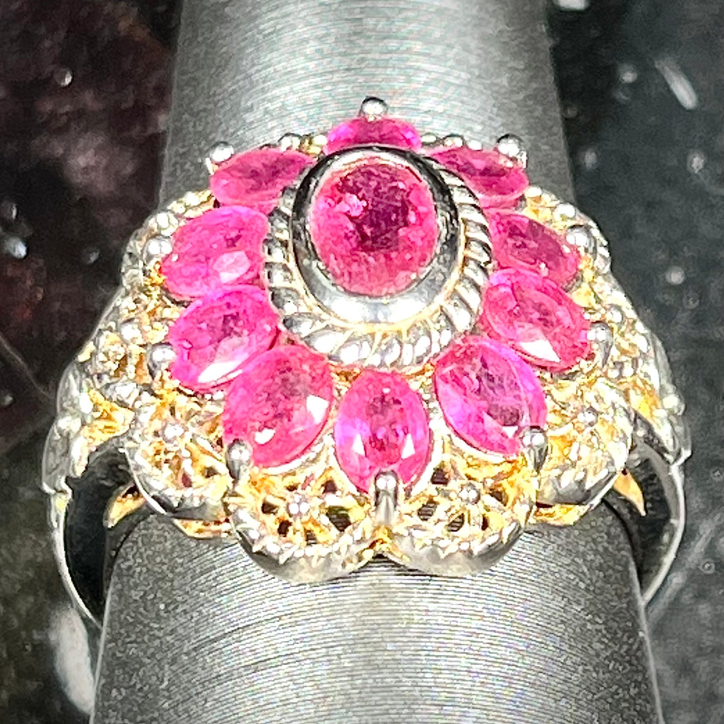 Filigree Scalloped Edge Ruby Ring | Sterling Silver