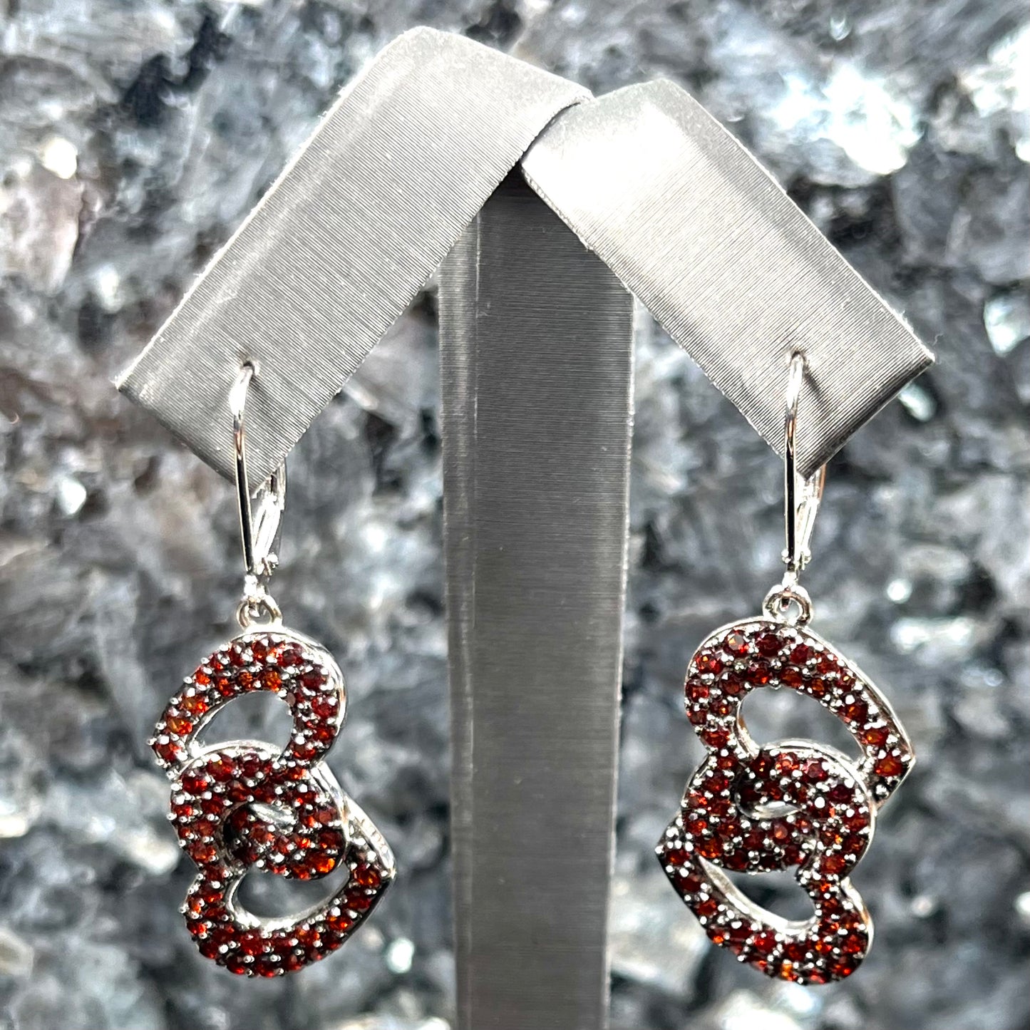 Garnet Heart Dangle Earrings | Sterling Silver