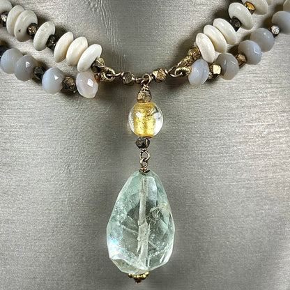 Aquamarine, Abalone & Puka Shell Necklace