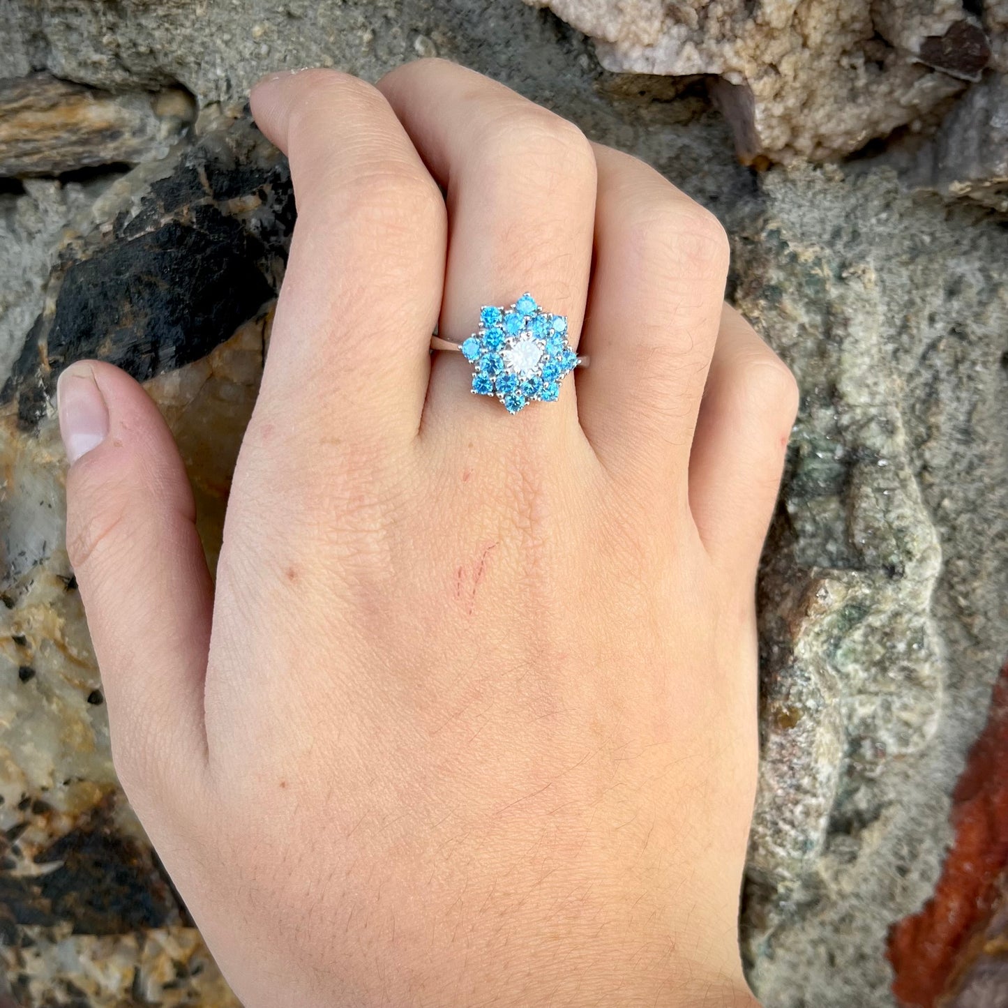 Apatite and Cubic Zirconia Ring | Sterling Silver