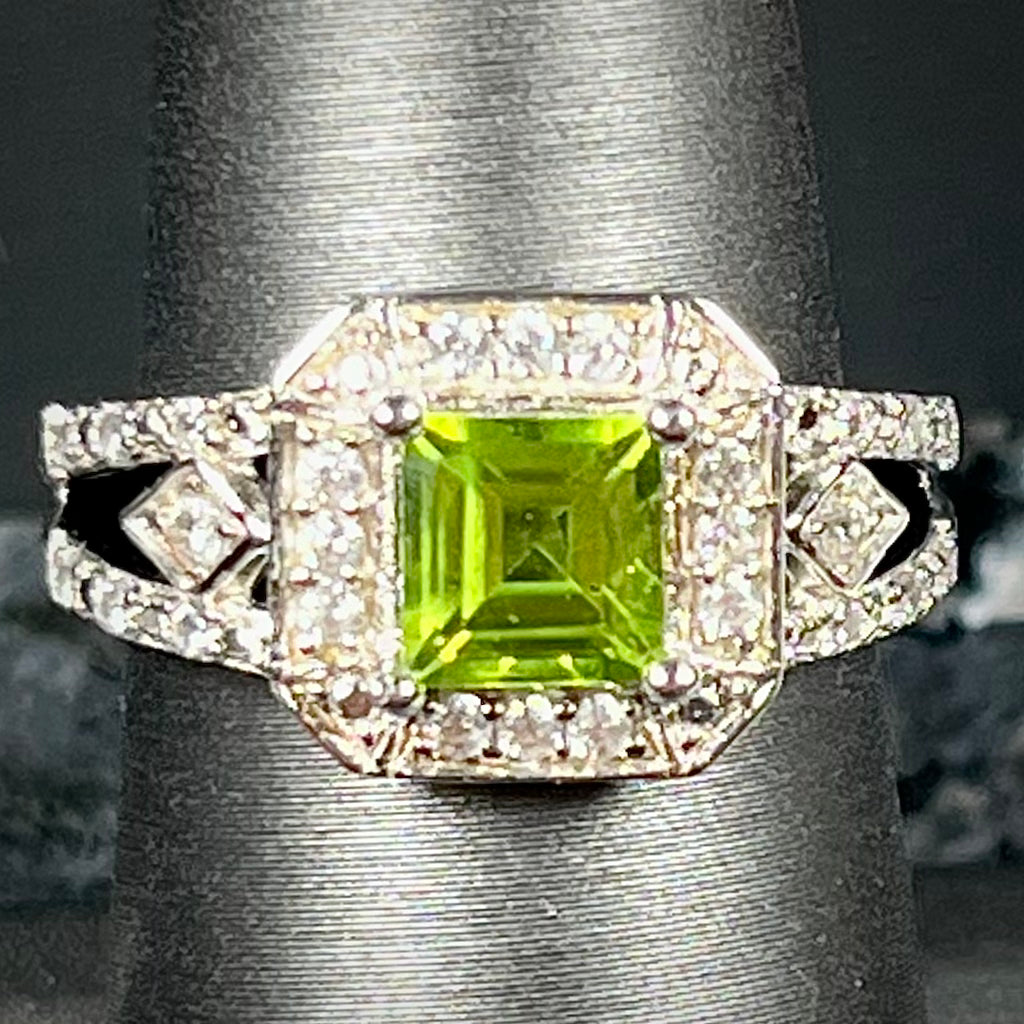 Princess Cut Peridot Ring | Sterling Silver