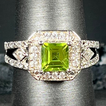 Princess Cut Peridot Ring | Sterling Silver
