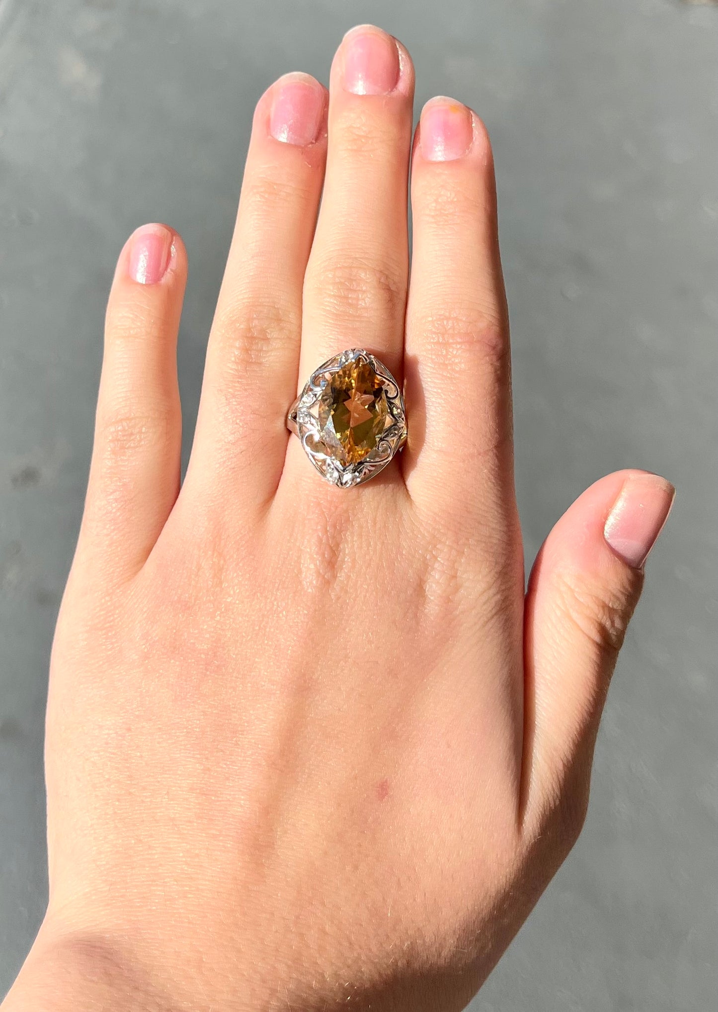Marquise Cut Citrine Ring | Sterling Silver