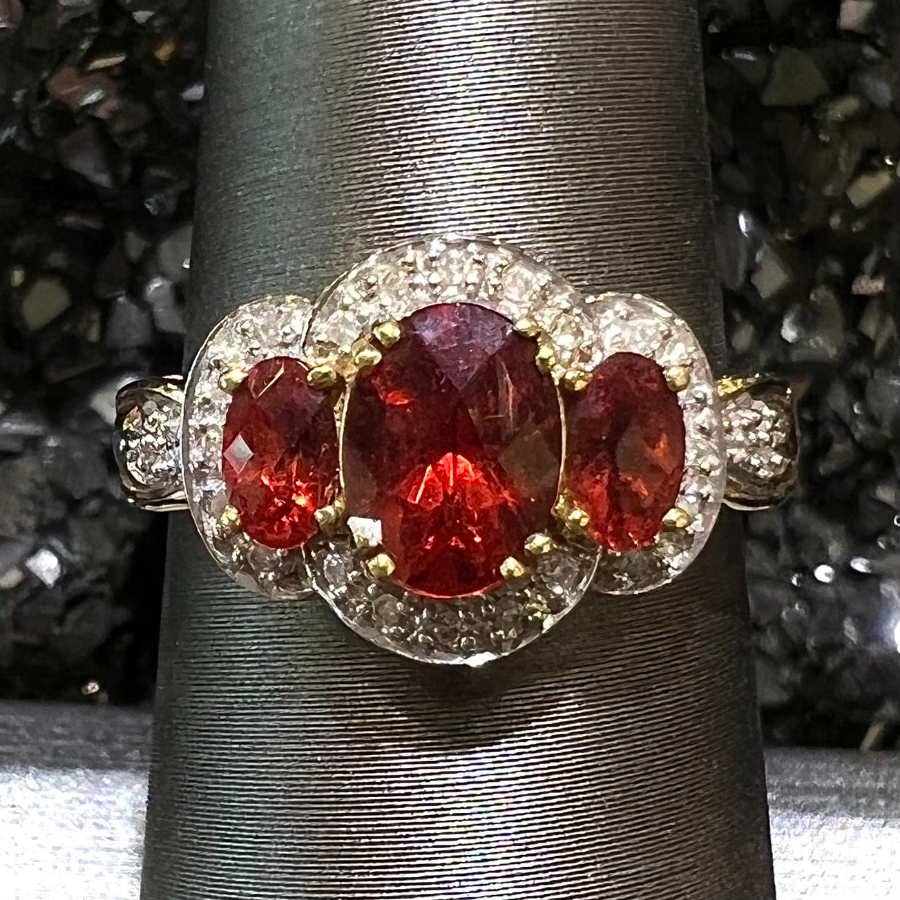 GIA Certified Vivid Red Pigeon Blood Ruby with Pear Diamond Sides in Yellow  Gold Engagement Ring