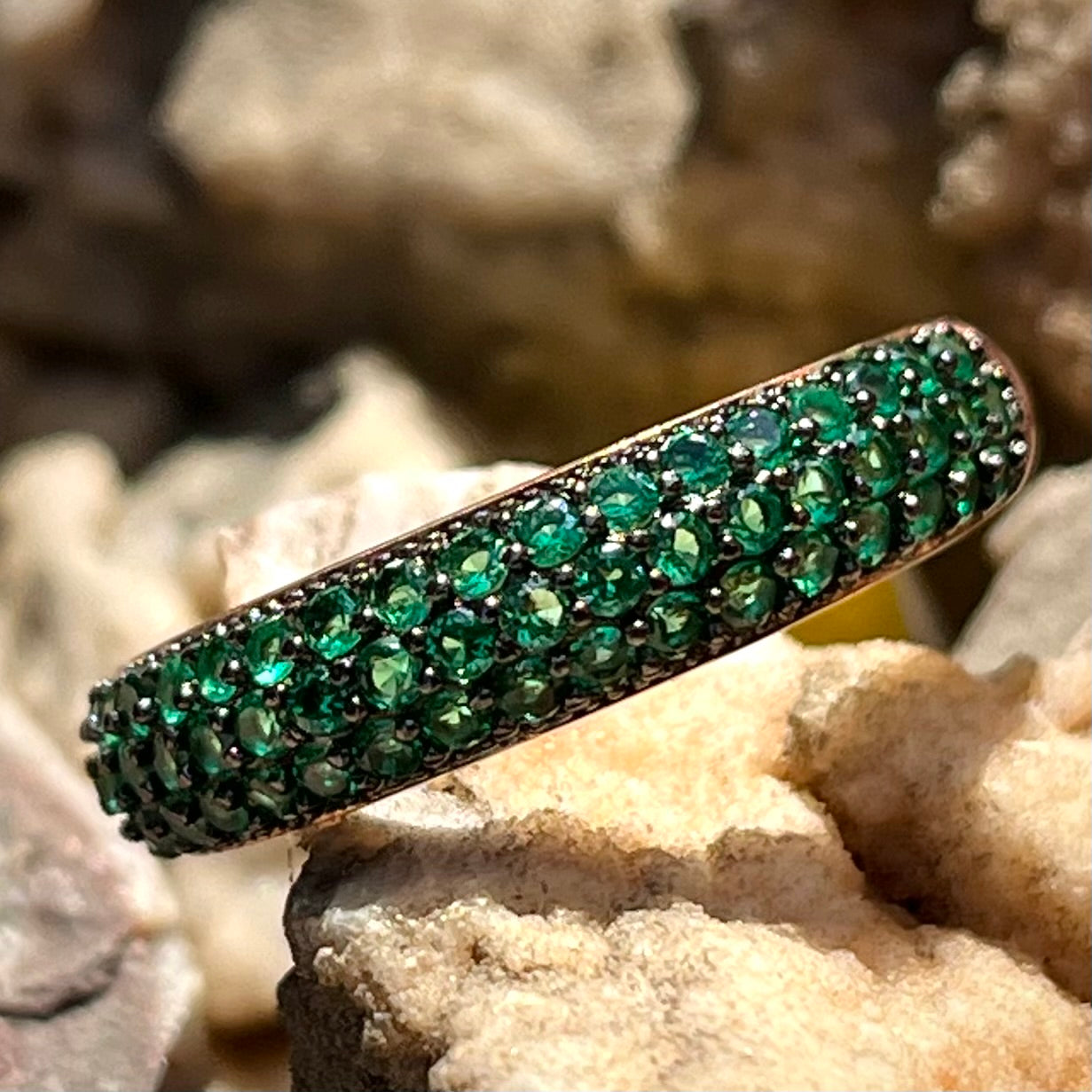 Synthetic Green Gemstone Band | Sterling Silver