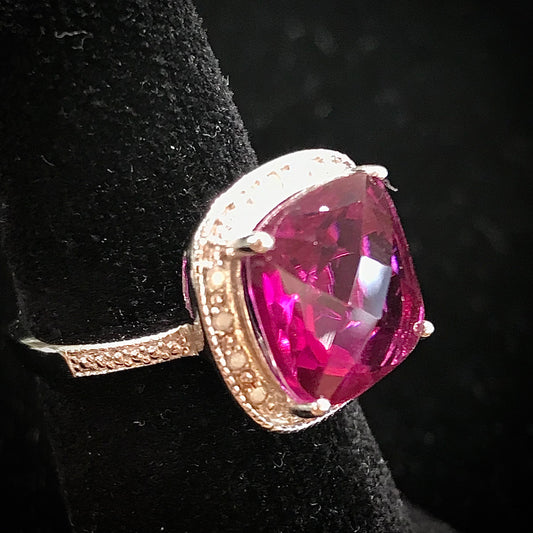 Dark Pink Lab Grown Ring | Sterling Silver