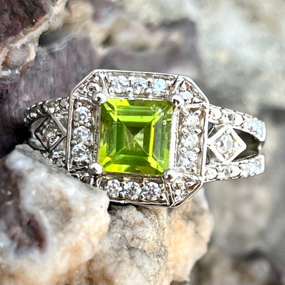 Princess Cut Peridot Ring | Sterling Silver