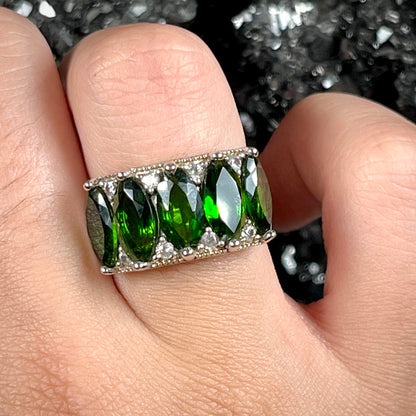 Chrome Diopside & CZ Ring | Sterling Silver