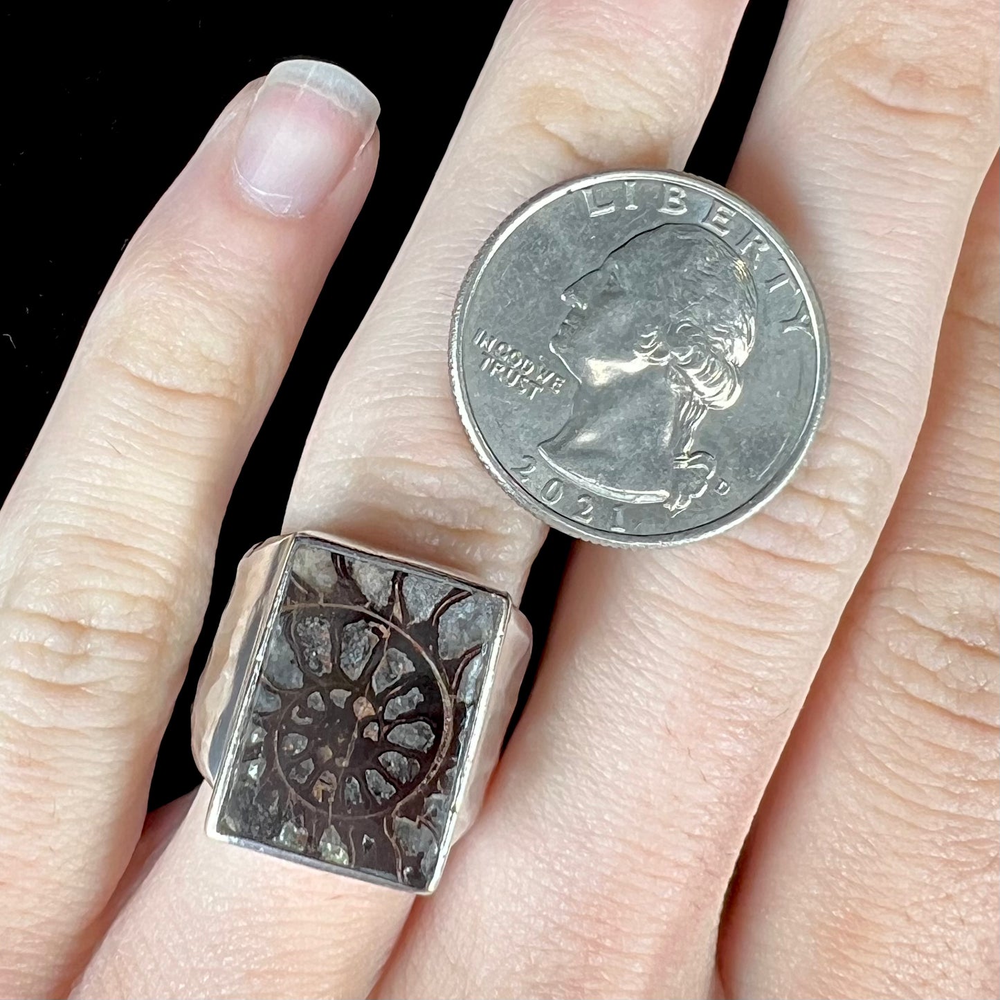 "Starborn" Ammonite Fossil Ring | Sterling Silver | Estate