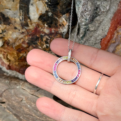 Synthetic Rainbow Ring Pendant | Sterling Silver
