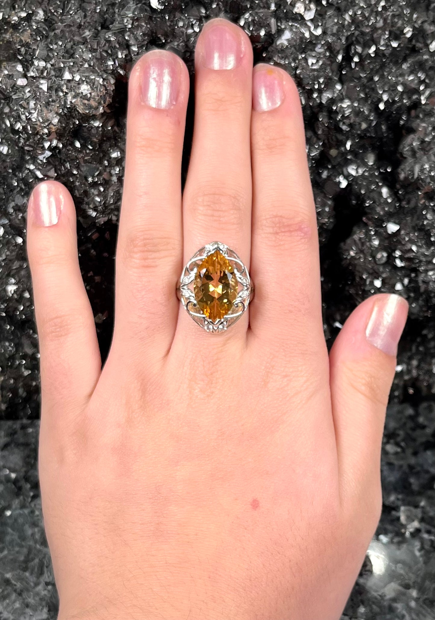 Marquise Cut Citrine Ring | Sterling Silver