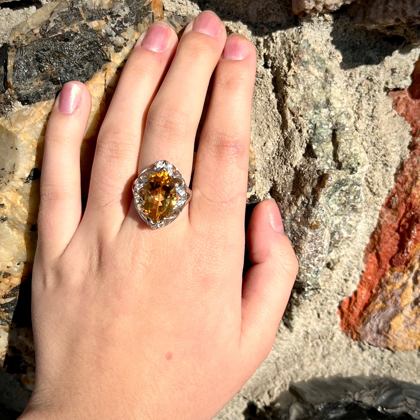 Marquise Cut Citrine Ring | Sterling Silver