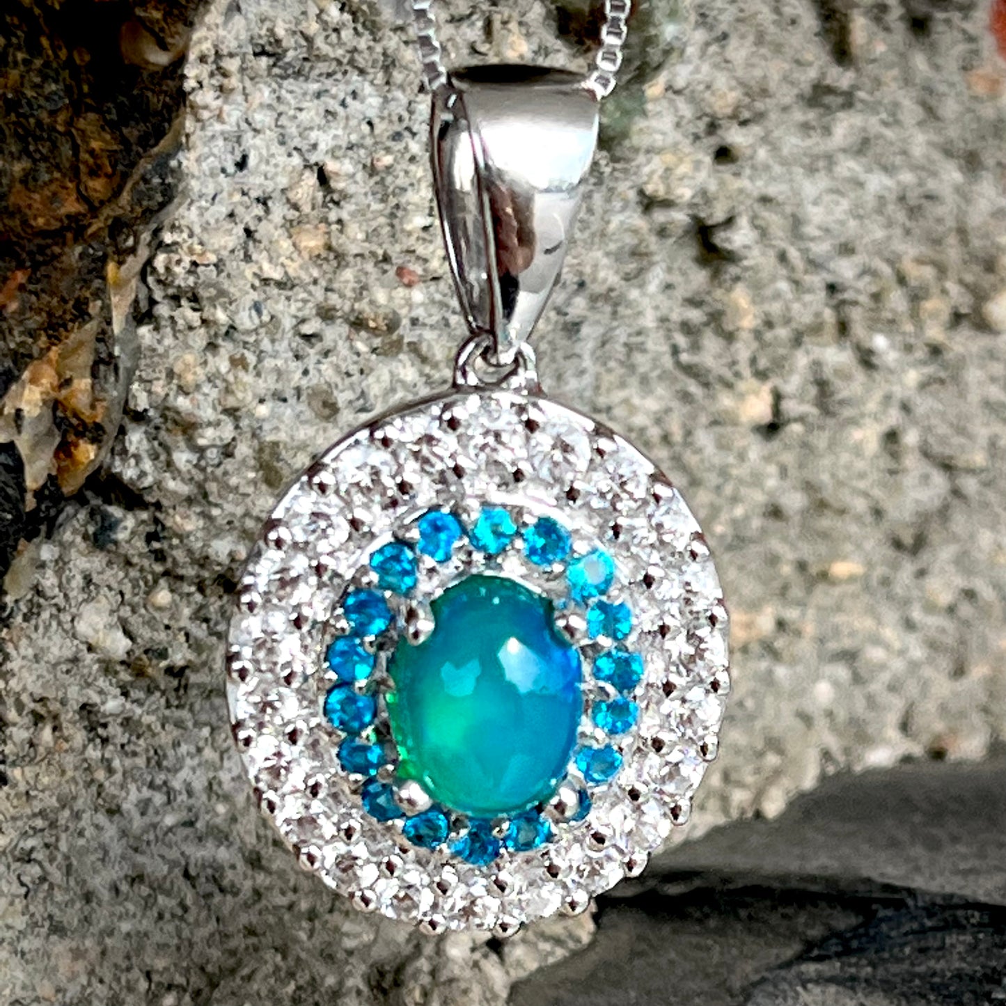 Cordelia | Silver Treated Ethiopian Opal & Apatite Necklace