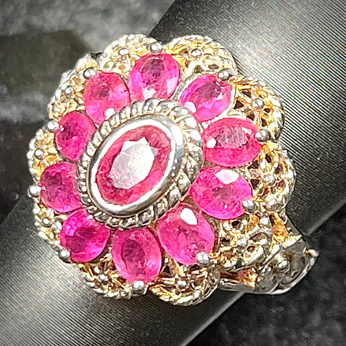 Filigree Scalloped Edge Ruby Ring | Sterling Silver