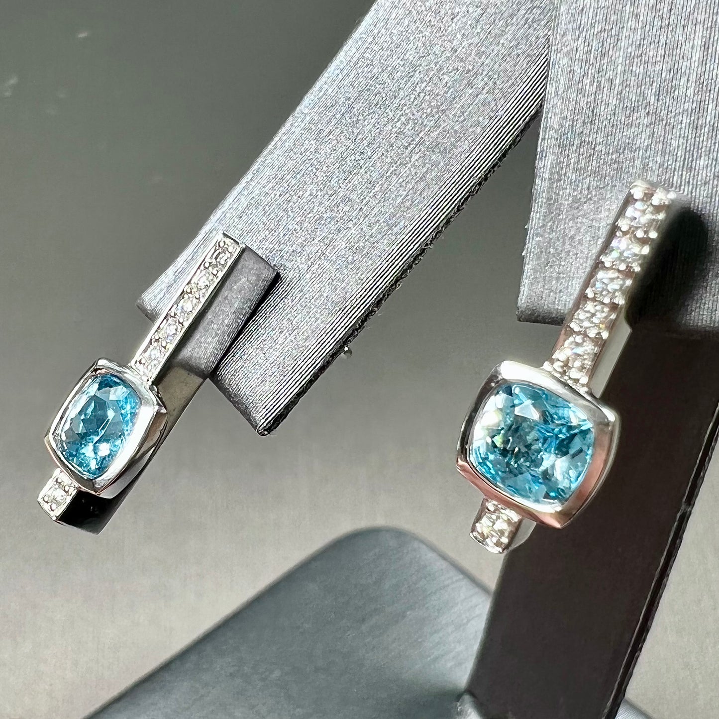 Blue Topaz & Diamond Earrings | 14kt