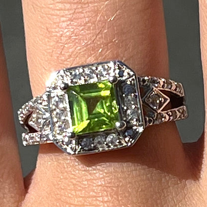 Princess Cut Peridot Ring | Sterling Silver
