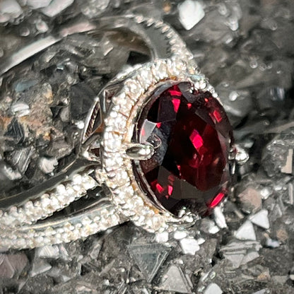 Garnet and Cubic Zirconia Ring | Sterling Silver