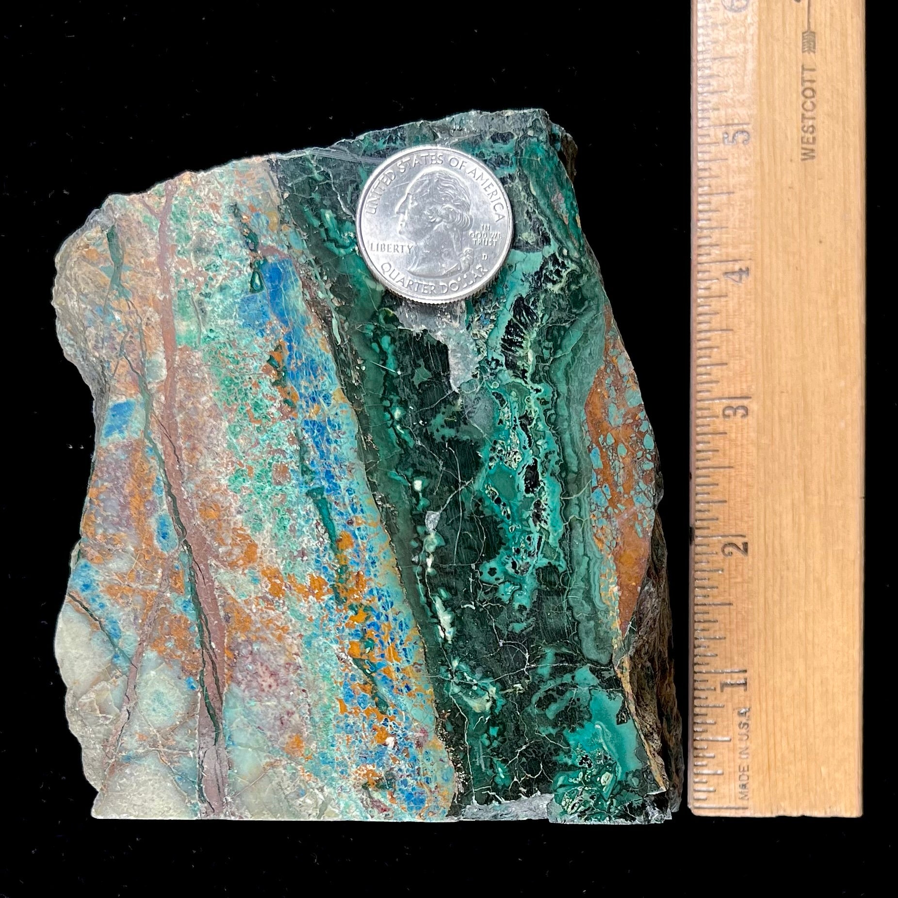 A polished Eilat stone specimen from King Solomon's Mine, Israel.