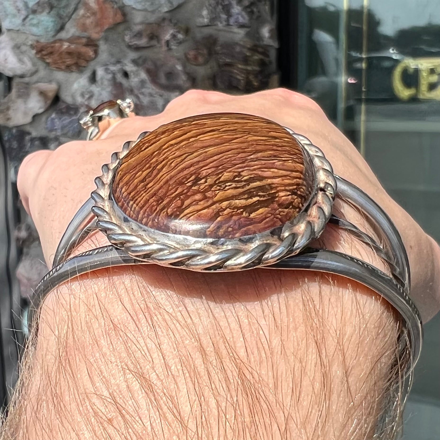 Vintage 1950's Picture Jasper Silver Cuff Bracelet
