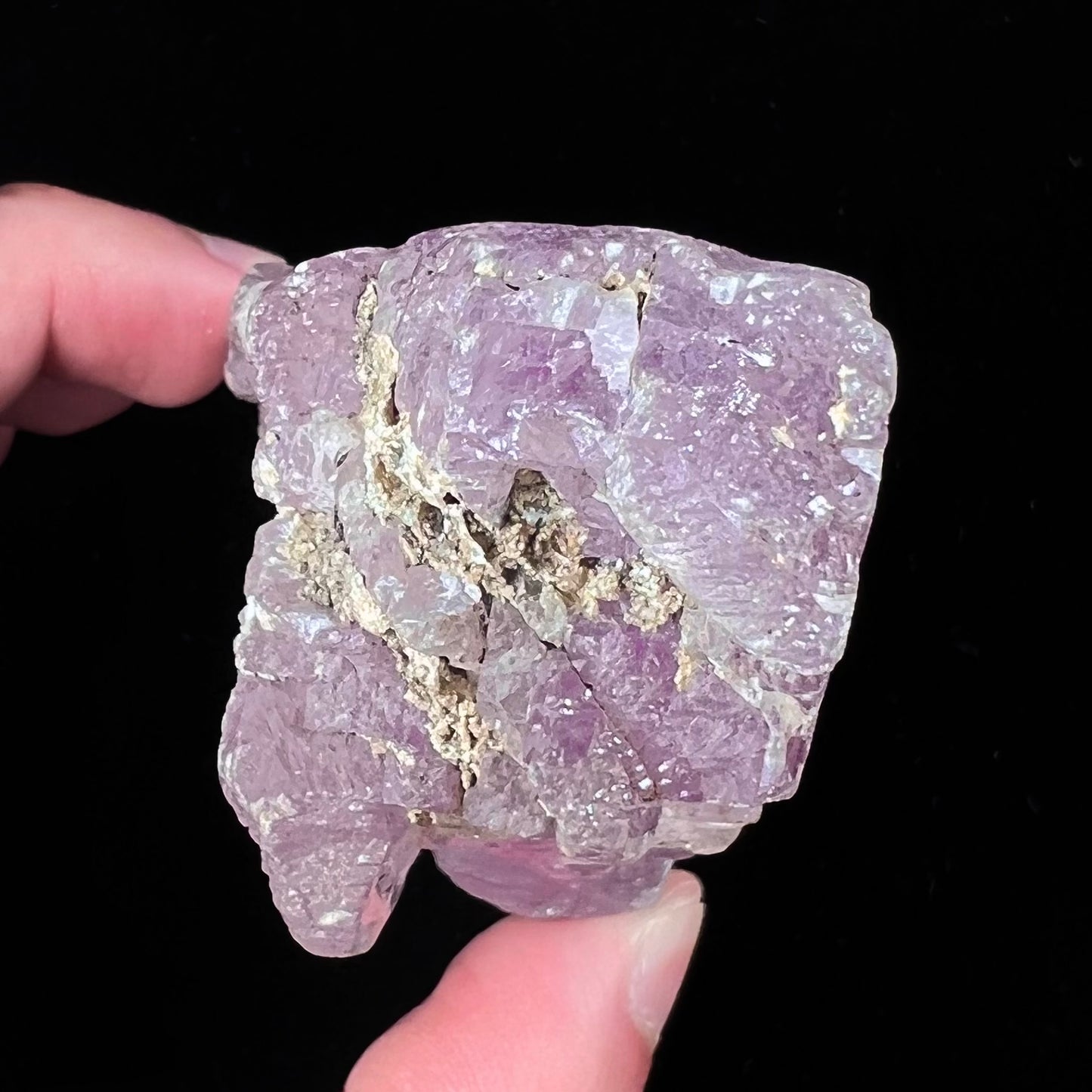 A five inch long pink kunzite crystal.  The crystal is purple when viewed down the ends.