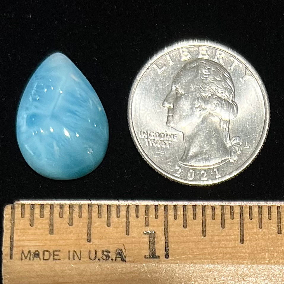 A pear shaped, AAA grade larimar cabochon from Dominican Republic.