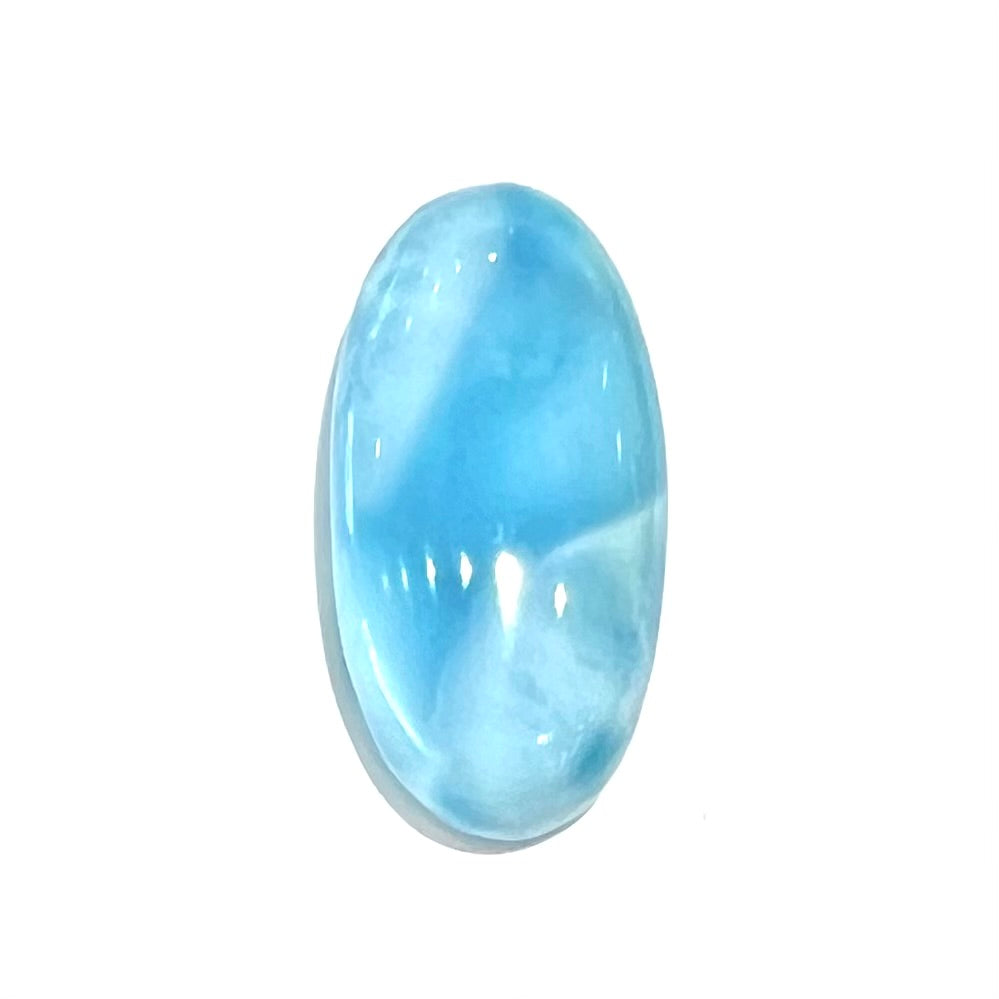 A loose, oval cabochon cut larimar stone from Dominican Republic.