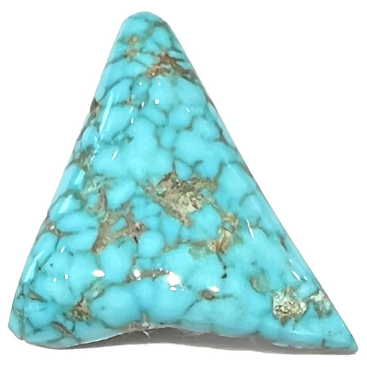 A polished triangular specimen of Bisbee, Arizona turquoise.
