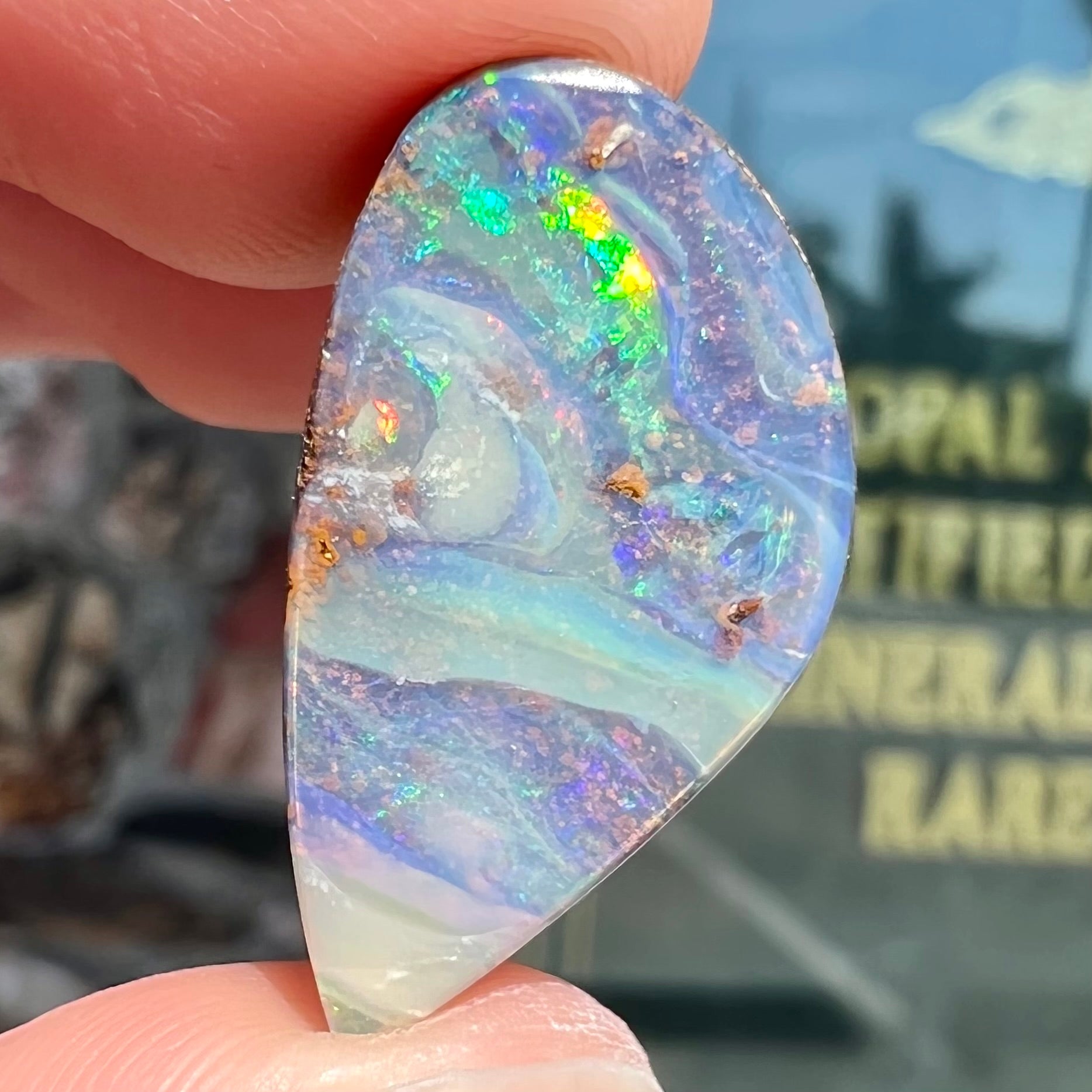A loose Australian boulder opal stone from Quilpie, Australia.