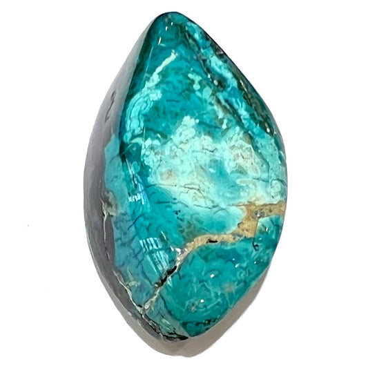 A loose chrysocolla stone with turquoise inclusions.