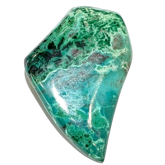 A polished, freeform shaped Eilat stone from King Solomon's Mine, Israel.