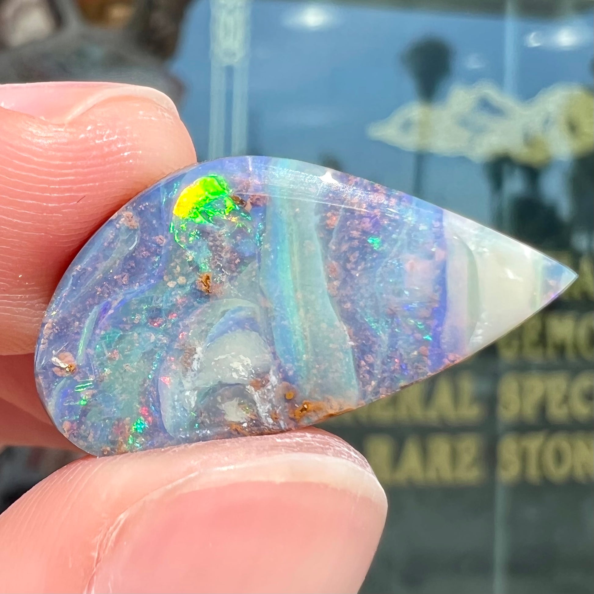 A loose Australian boulder opal stone from Quilpie, Australia.