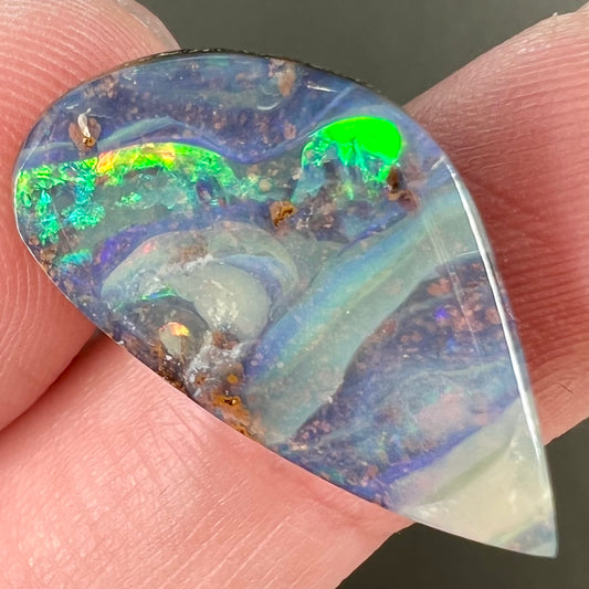 A loose Australian boulder opal stone from Quilpie, Australia.