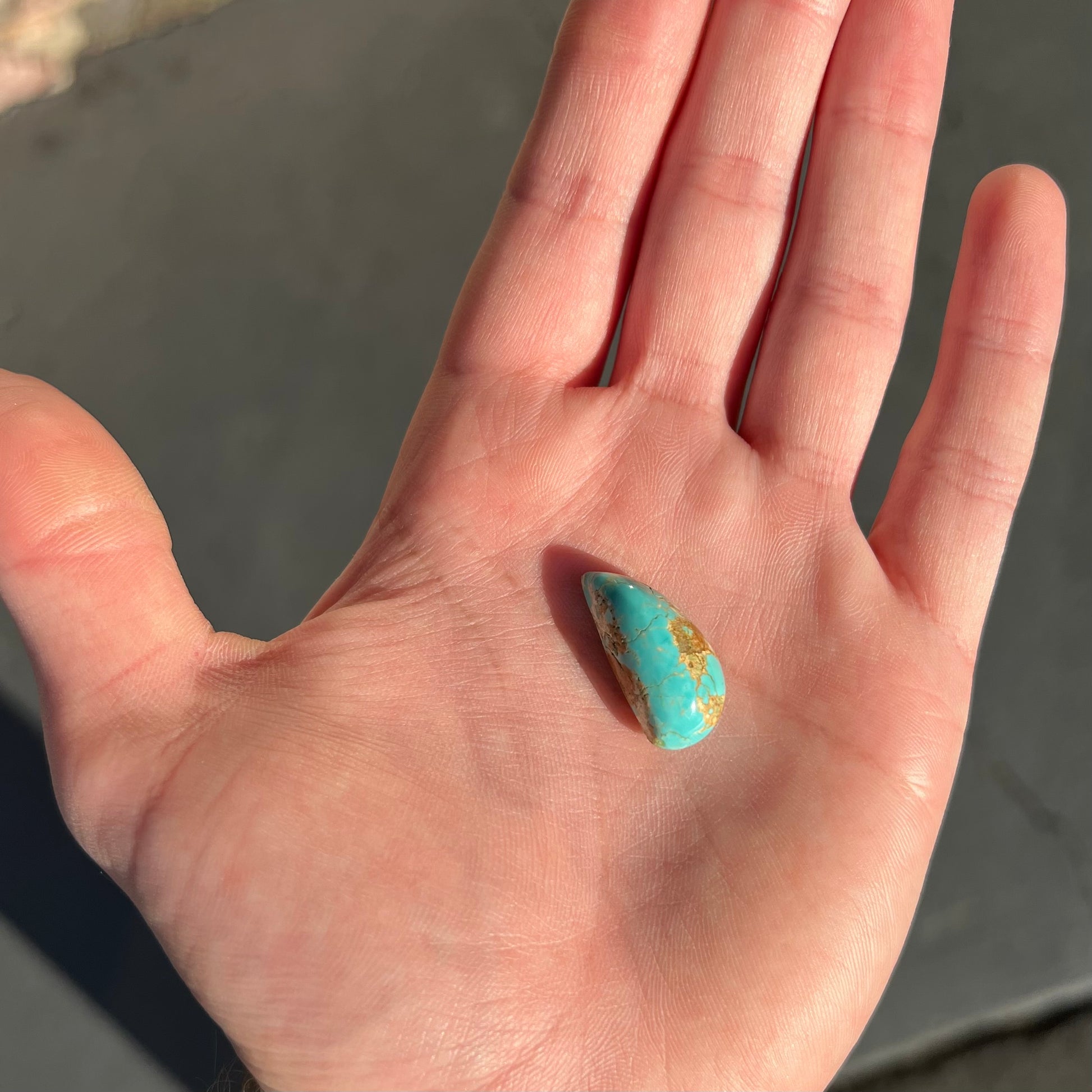 Loose blue turquoise stone from the Fox Mine in Lander County, Nevada.