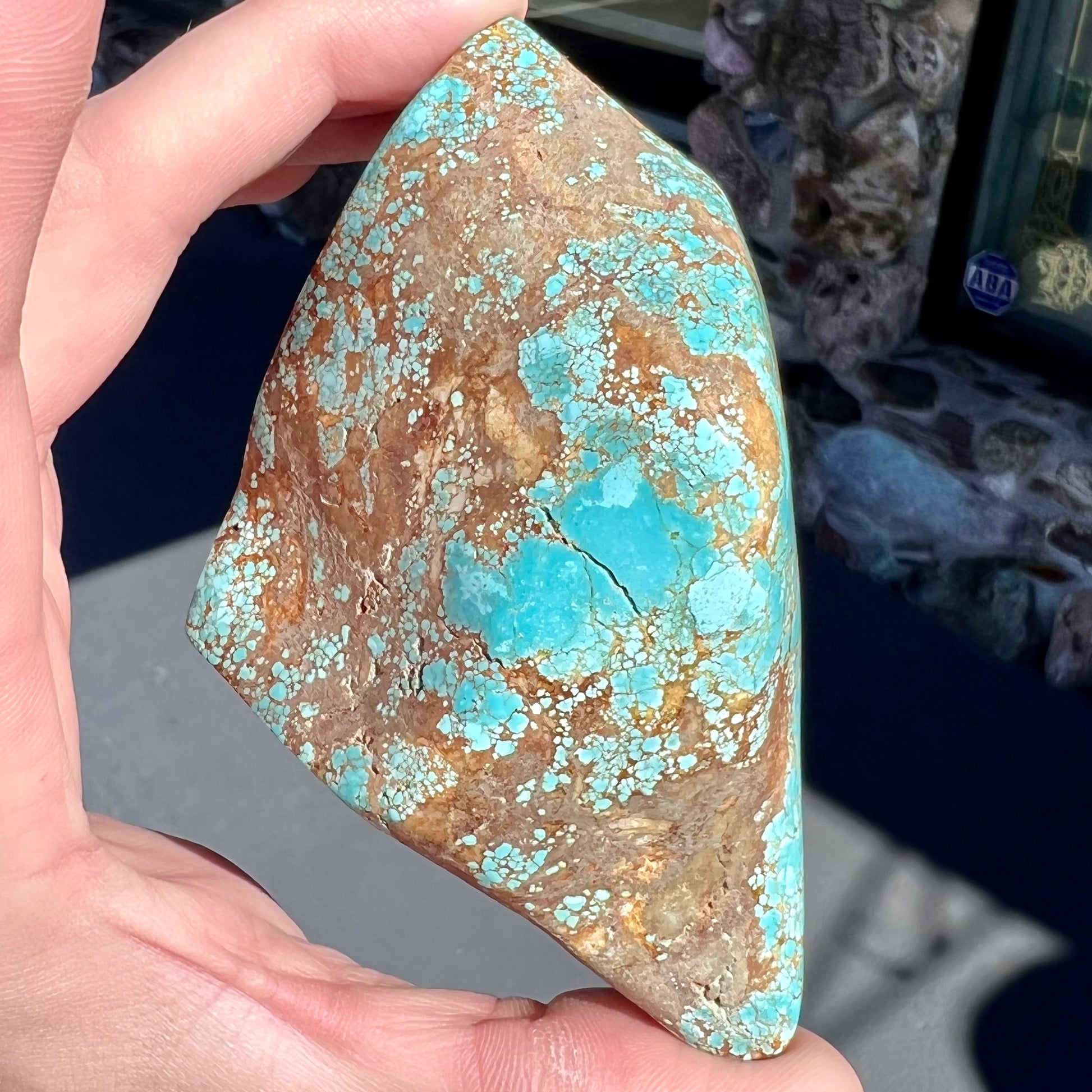 A polished Cripple Creek turquoise specimen from Teller County, Colorado.