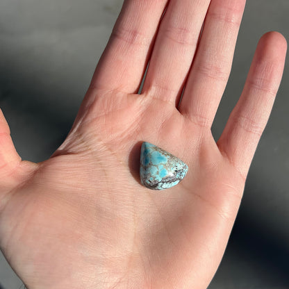 A loose triangular cabochon cut turquoise from the Valley Blue Mine in Lander County, Nevada.