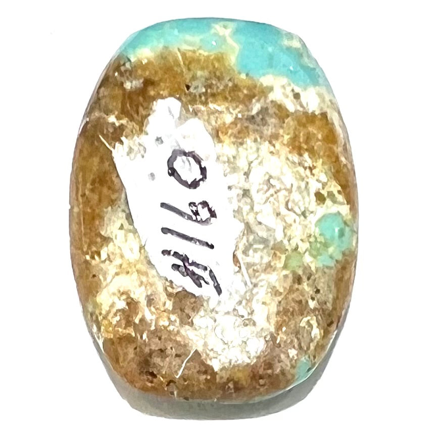 One loose polished turquoise stone cabochon from Royston Mining District.  The color is robin's egg blue with light brown matrix.