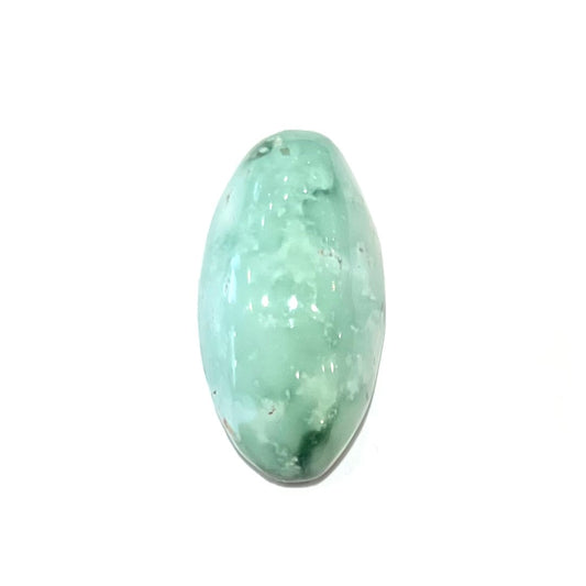 A loose, oval cabochon cut variscite stone from Utah, USA.