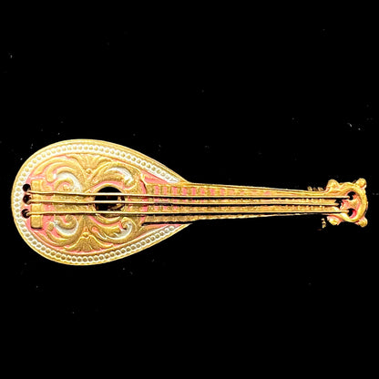A gold filled mandolin brooch.  The back of the pin is stamped "SPAIN."