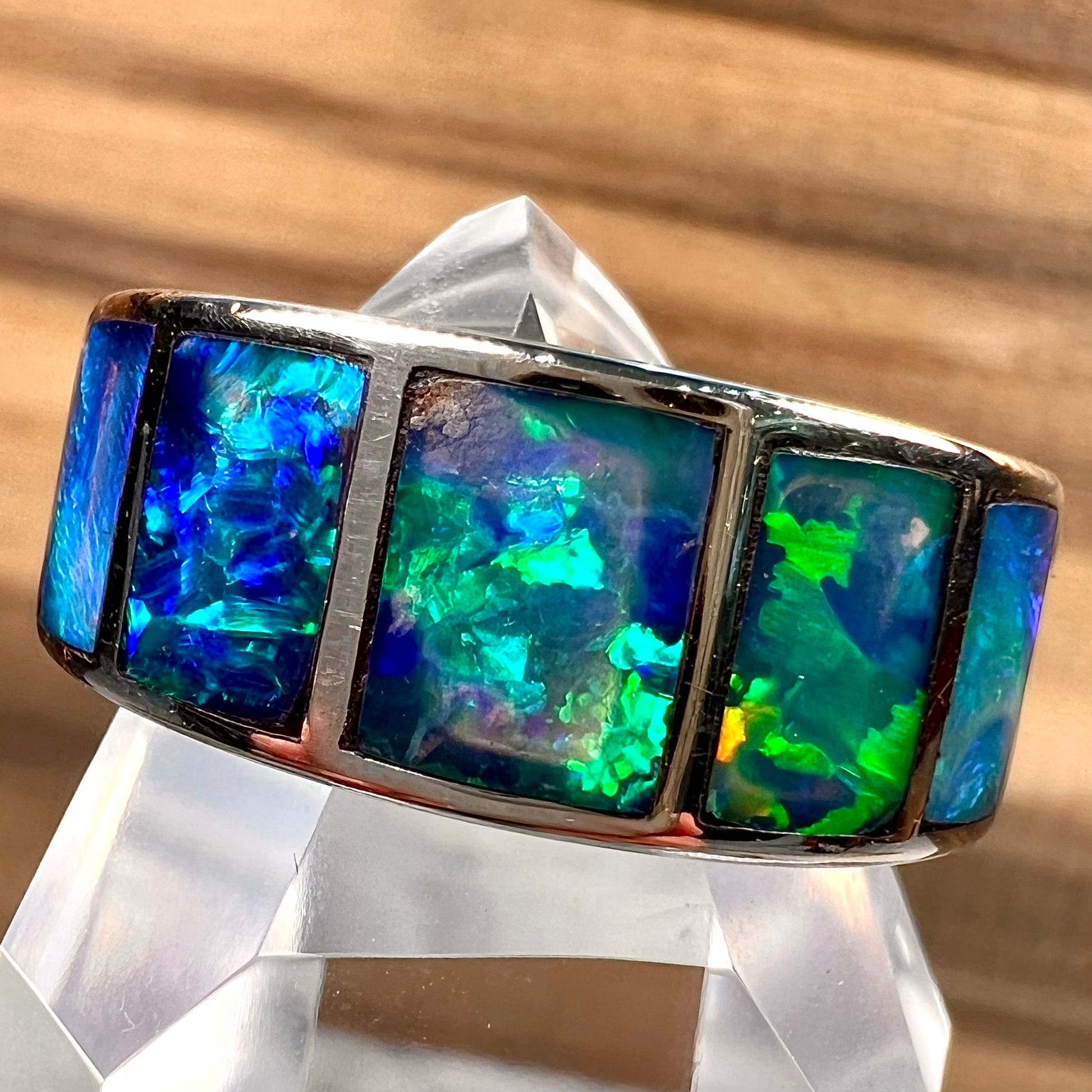 Men's Lightning Ridge Black Opal Inlay Ring Burton's – Burton's